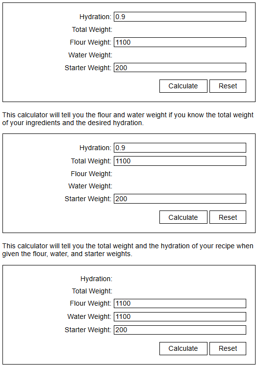 Bread Hydration Calculator