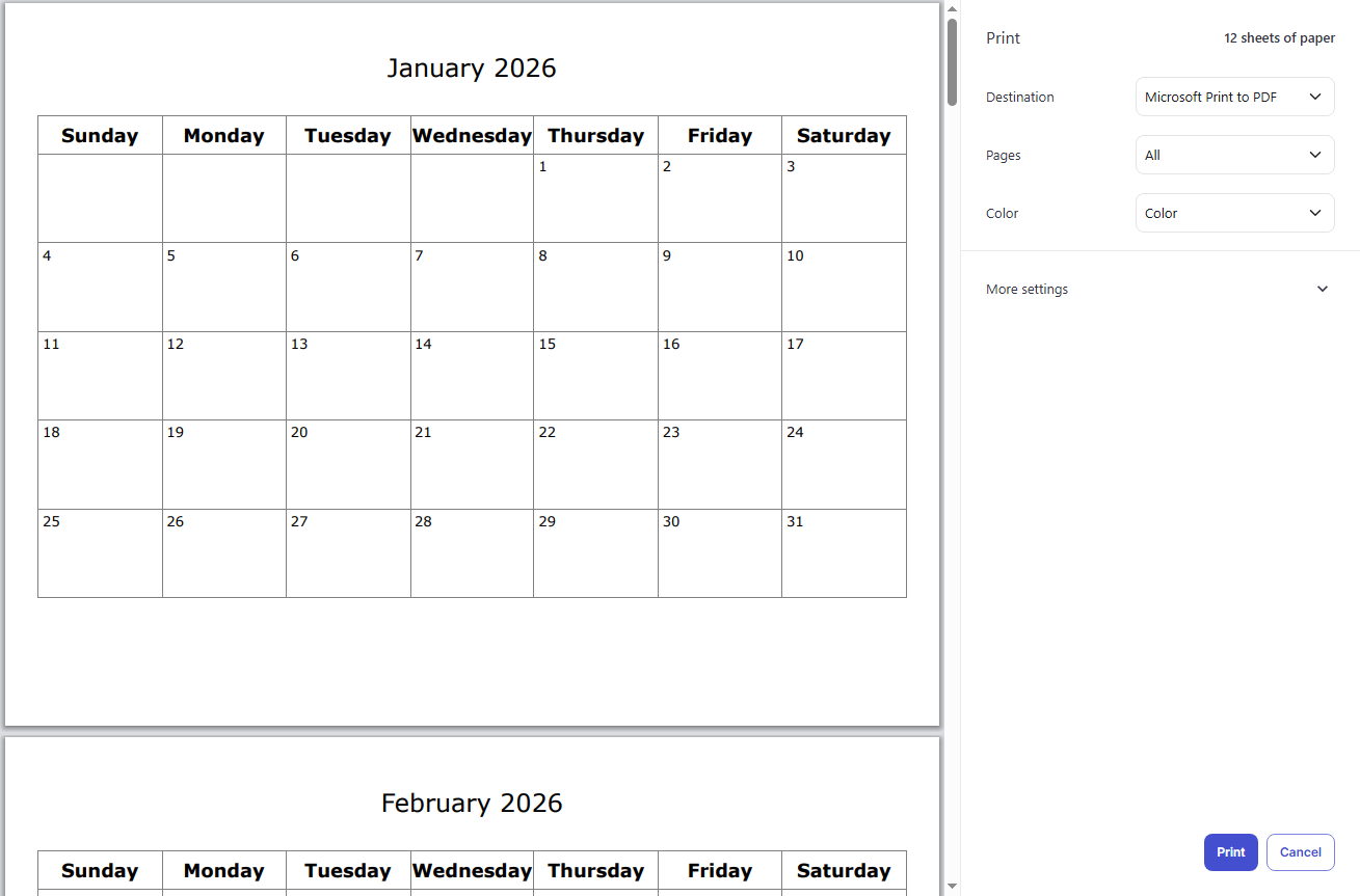 Print a Calendar